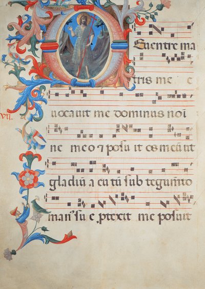 Ms 558 f.55v Page de notation chorale avec une initiale historiée 